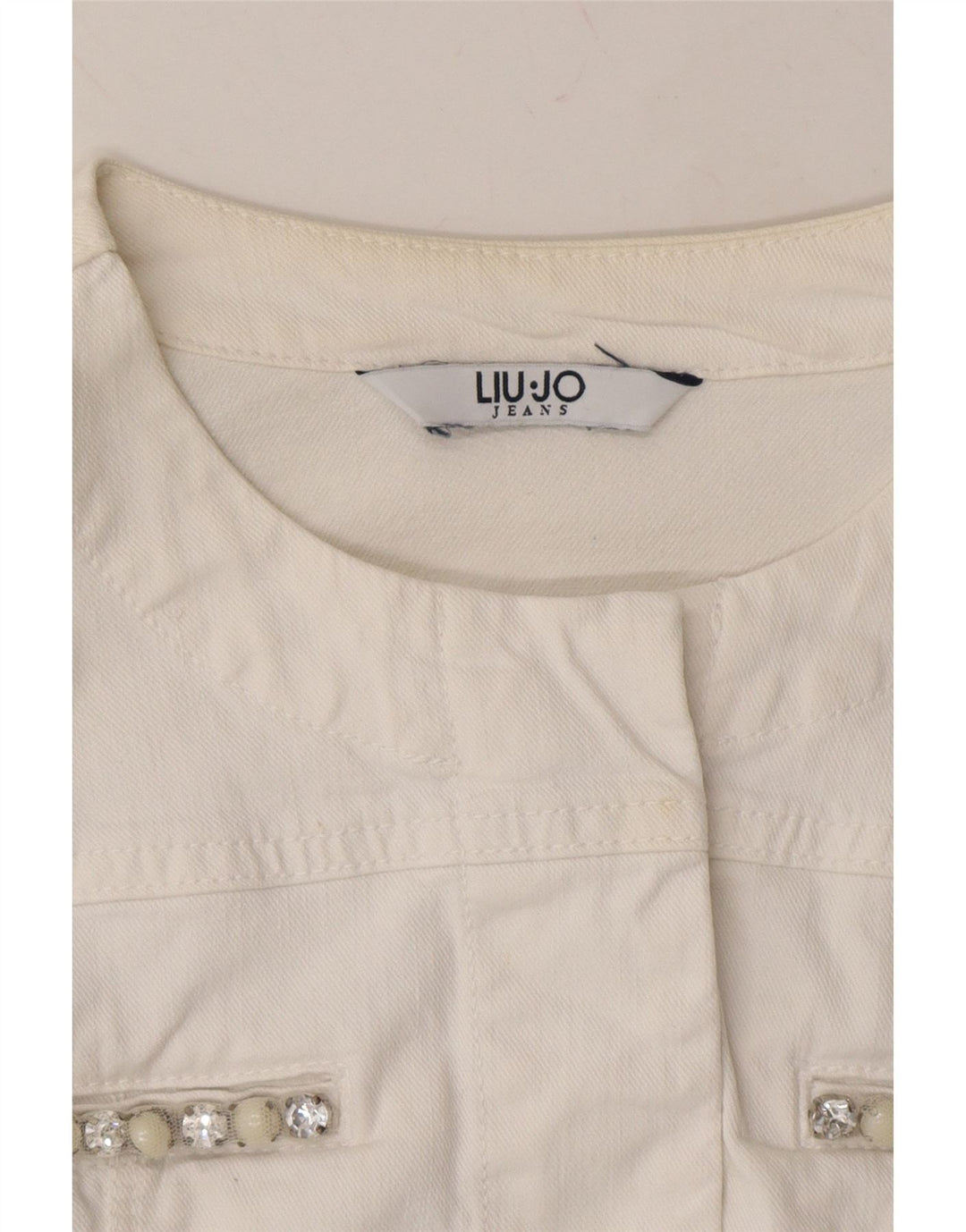 LIU JO Womens Crop Denim Jacket IT 40 Small White Cotton Vintage Liu Jo and Second-Hand Liu Jo from Messina Hembry 