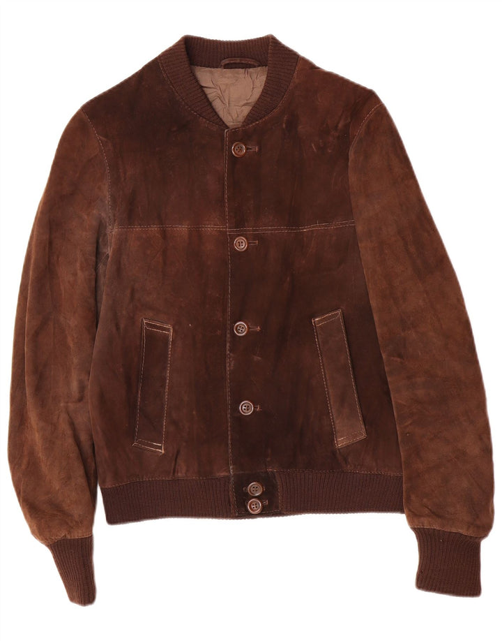 Bomber Vintage pentru bărbați din piele intoarsa IT 48 Maro Mediu