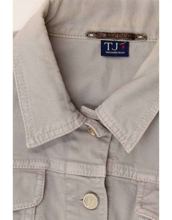 Jachetă de denim crop pentru femei Trussardi Jeans UK 12, gri mediu