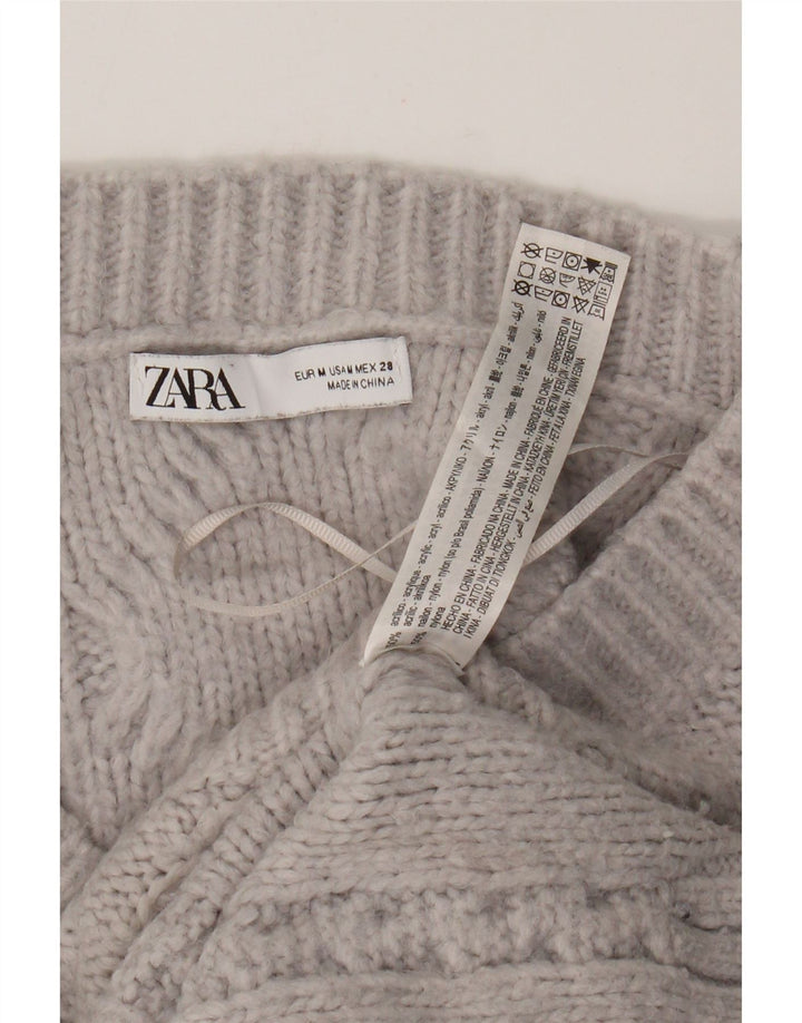 Pulover cu decolteu în V supradimensionat pentru femei Zara UK 14, gri mediu acrilic