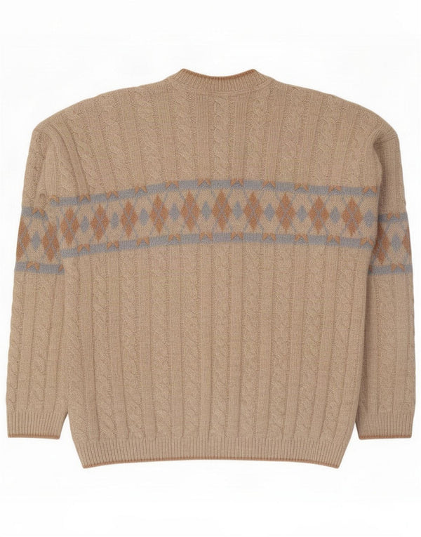 The Sweater Shop Mens Crew Neck Jumper Sweater Large Beige Argyle/Diamond