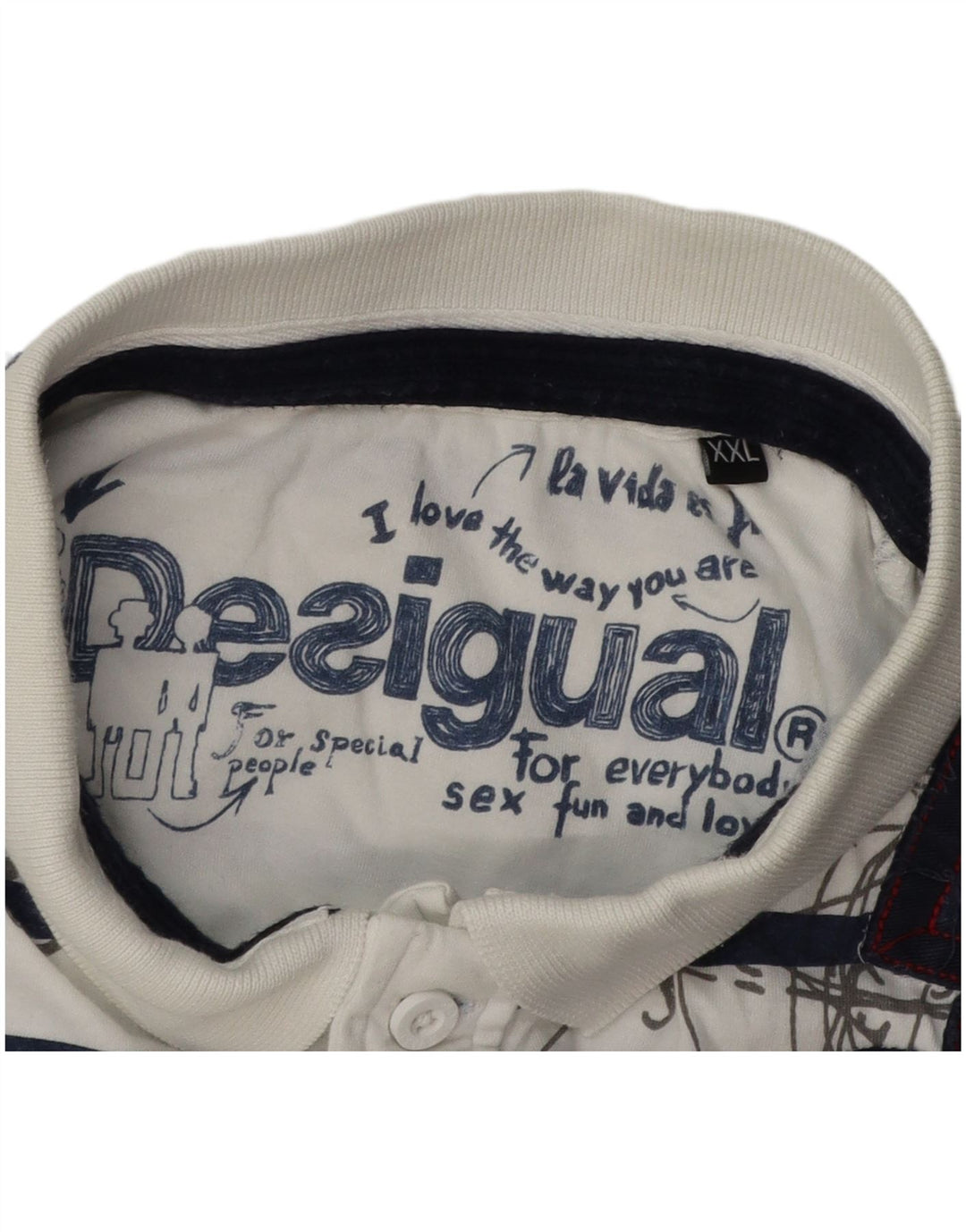DESIGUAL tricou polo grafic pentru bărbați 2XL cu dungi albe