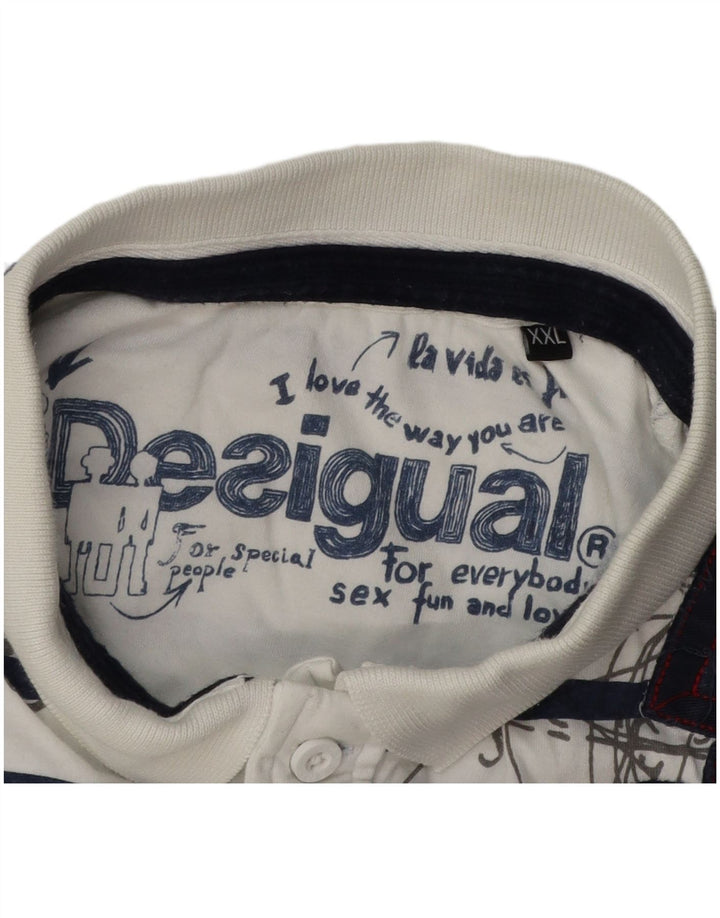 DESIGUAL tricou polo grafic pentru bărbați 2XL cu dungi albe