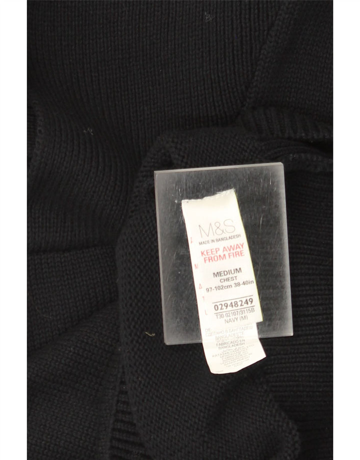 Pulover pentru bărbați Marks & Spencer cu gât șal, bumbac mediu negru