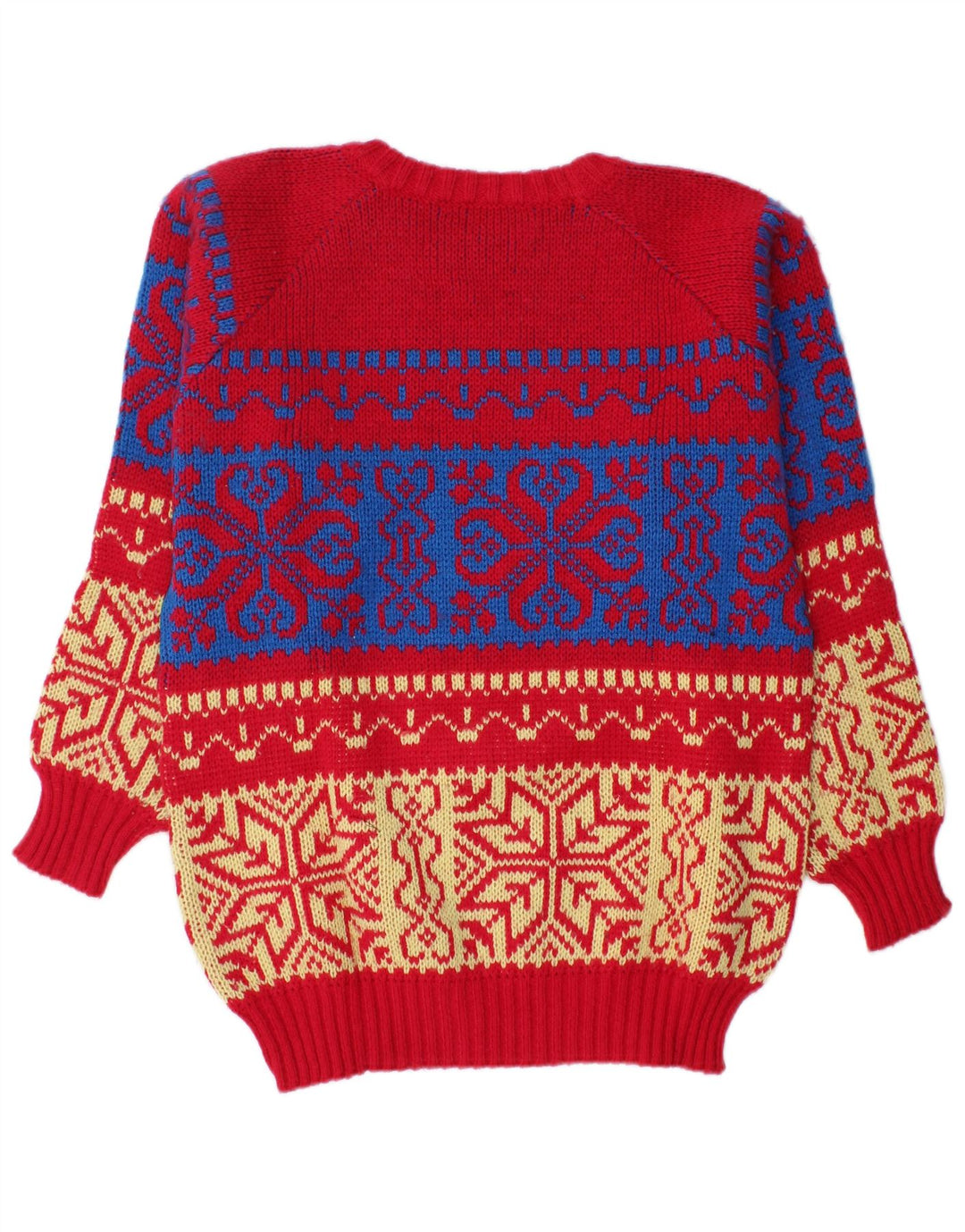 Pulover vintage pentru bărbați cu gâtul cu barca, mijlociu, roșu Fair Isle