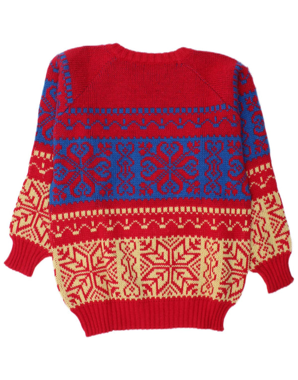 Pulover vintage pentru bărbați cu gâtul cu barca, mijlociu, roșu Fair Isle