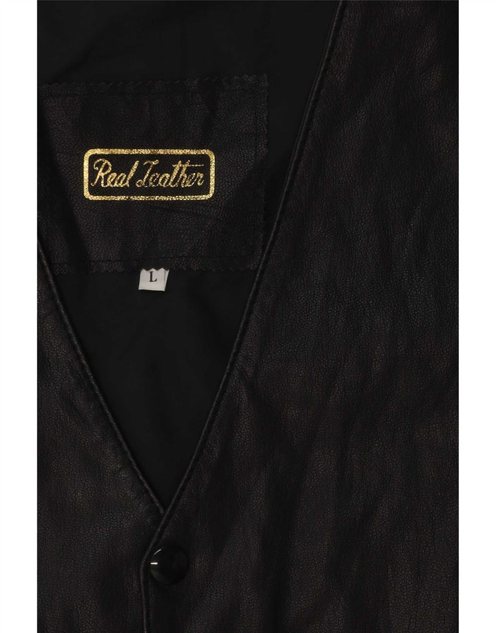 Vestă din piele vintage pentru bărbați, mare, neagră