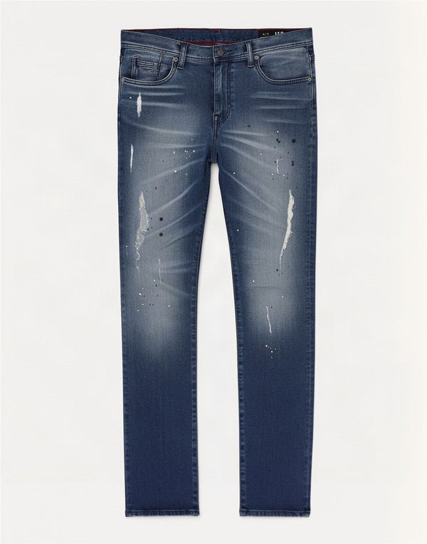 Blugi slim pentru bărbați Armani Exchange L34 L32 Bumbac cu pete albastre