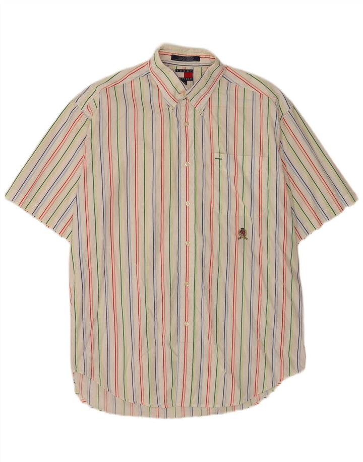 Cămașă cu mânecă scurtă pentru bărbați Tommy Hilfiger, cu tăiere obișnuită, cu dungi albe medii