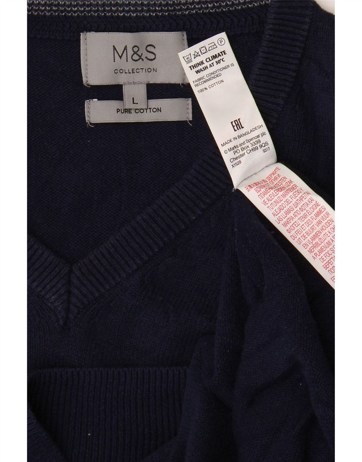 Pulover pentru bărbați Marks & Spencer, cu decolteu în V, mare din bumbac bleumarin