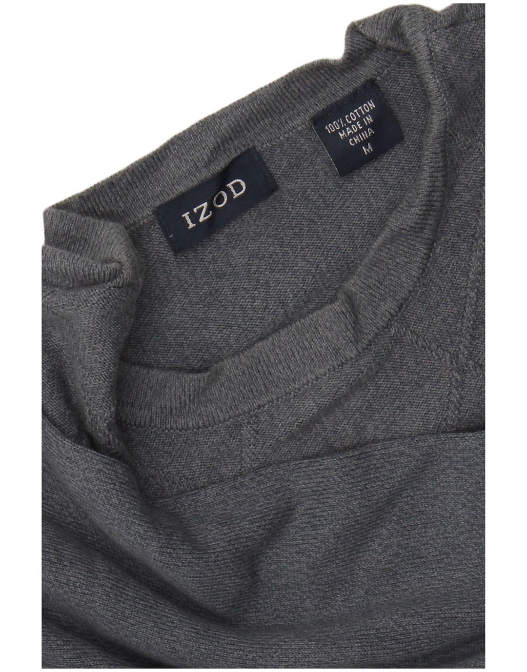 Pulover IZOD pentru bărbați, cu gât roșu, din bumbac Argyle/Diamond, gri mediu