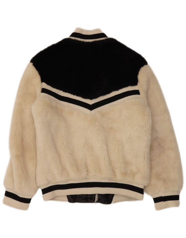 Jachetă bomber pentru femei GUESS din blană artificială UK 14 Medium Bej Acrilic color bloc