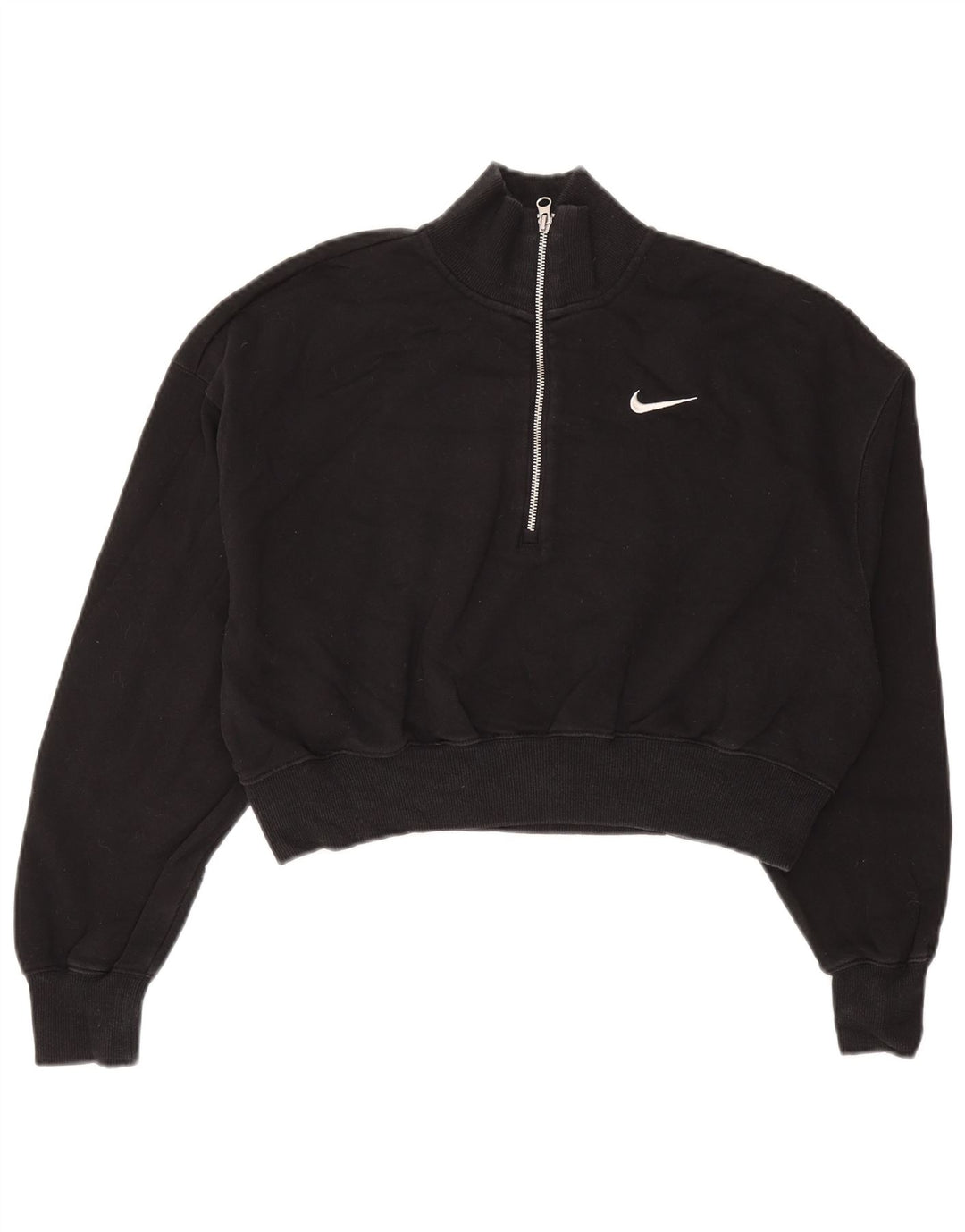 Pulover NIKE pentru femei, crop cu fermoar, cu gât, UK 14, bumbac mediu negru