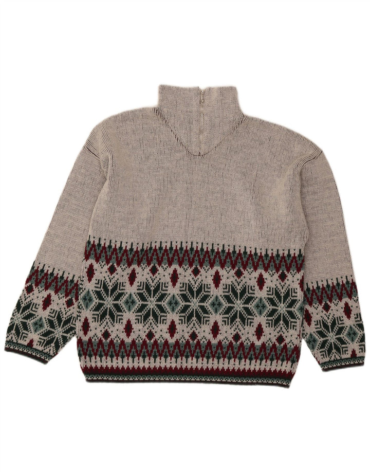 Pulover vintage pentru bărbați, cu fermoar și gât, gri mediu Fair Isle