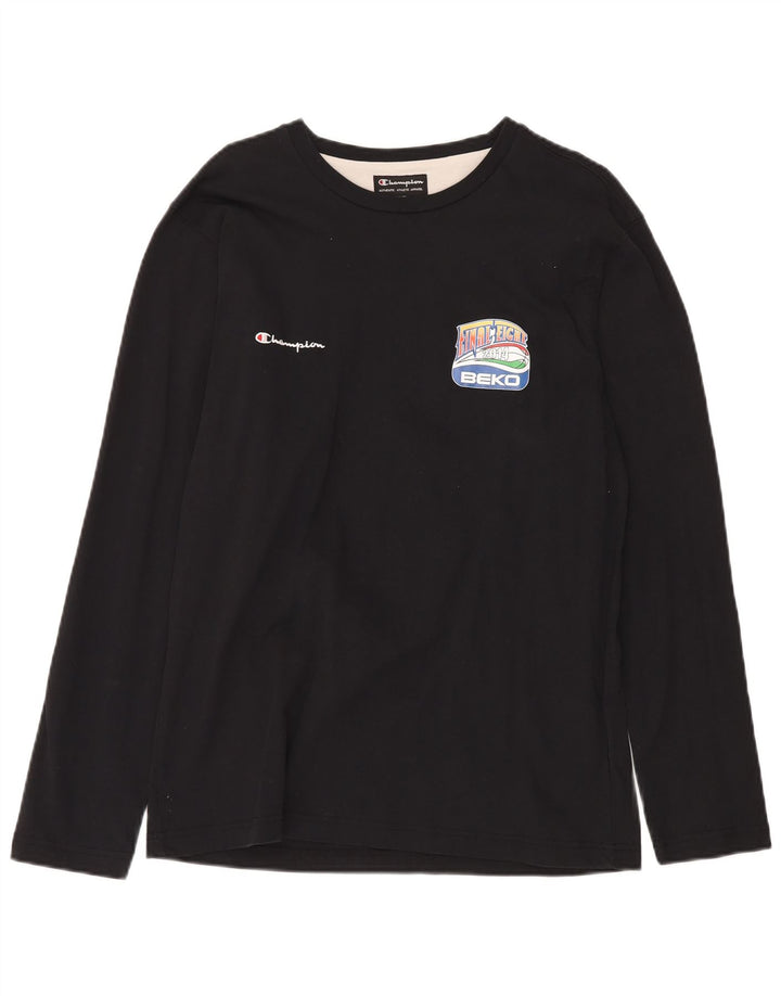 Top grafic pentru bărbați CHAMPION cu mânecă lungă, mare, negru, bumbac