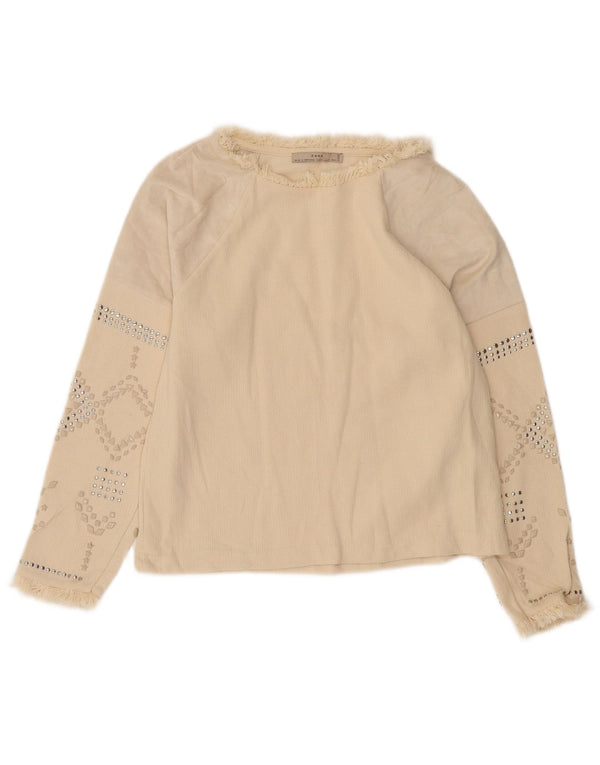 Bluză cu mânecă lungă pentru femei Zara UK 10, bumbac geometric alb, mic