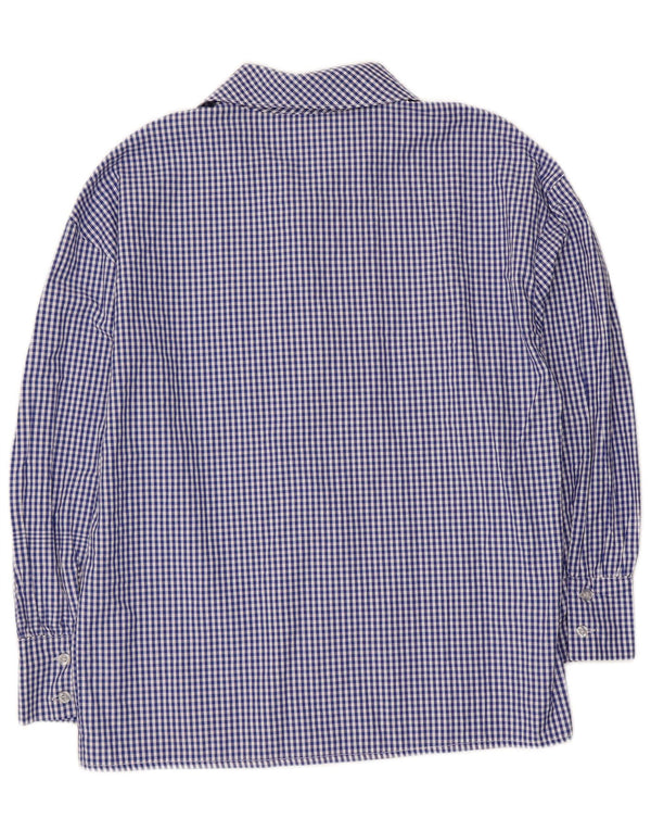 Bluză de cămașă vintage pentru femei cu mâneci 3/4 cu cravată în față UK 14 Medium Blue Gingham