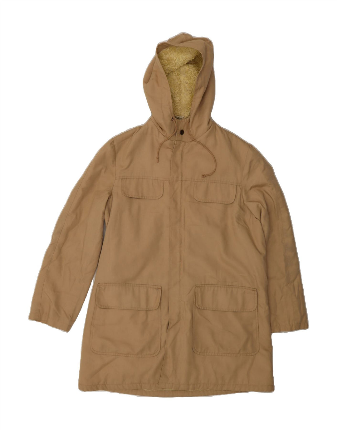 VINTAGE Womens Hooded Windbreaker Jacket UK 12 Medium Beige Cotton Vintage Vintage and Second-Hand Vintage from Messina Hembry 