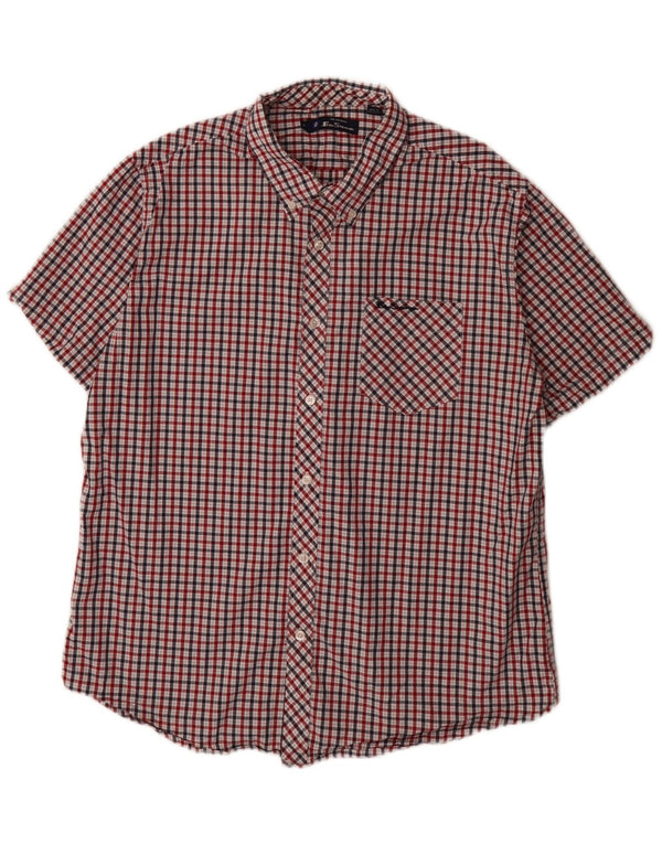 Cămașă pentru bărbați Ben Sherman, cu mânecă scurtă, cu ajustare normală, XL, roșu, bumbac carouri