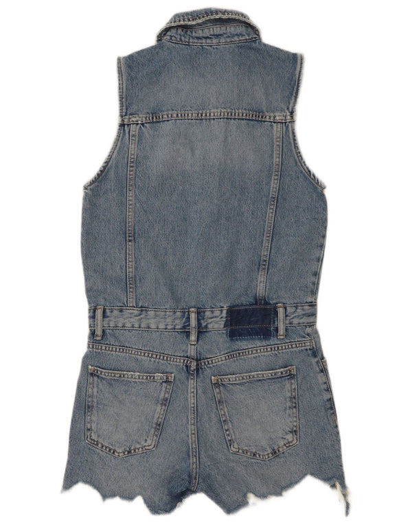 Combi denim fără mâneci pentru femei Zara UK 10 Bumbac albastru mic