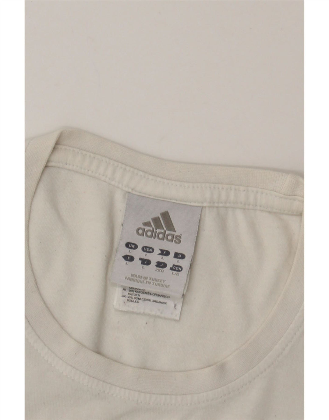 ADIDAS Mens Graphic T-Shirt Top Large Off White Cotton Vintage Adidas and Second-Hand Adidas from Messina Hembry 