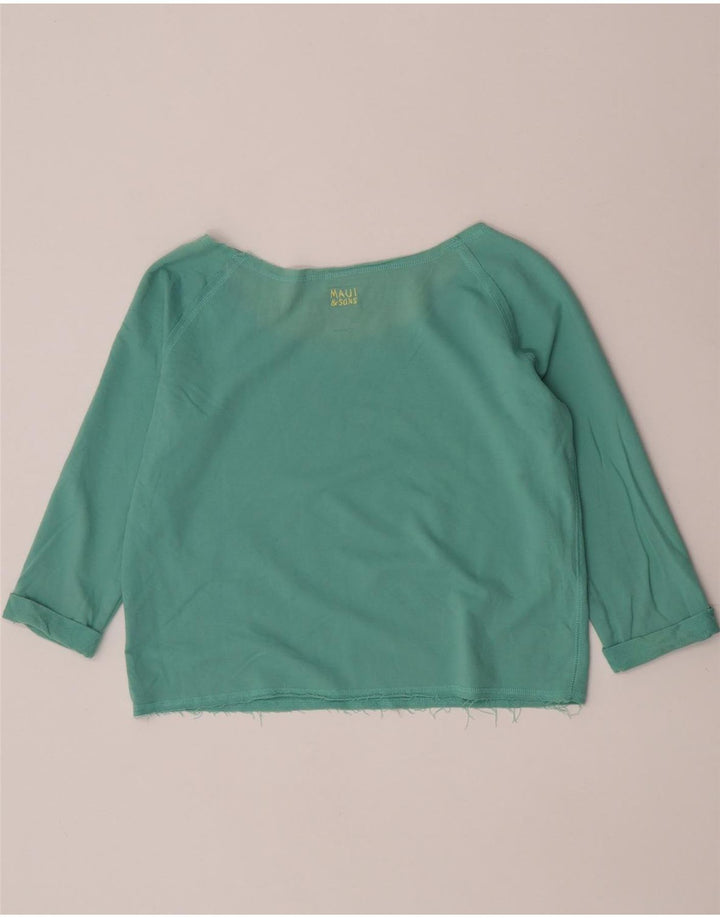 Maui and Sons Crop Graphic Top pentru femei cu mâneci 3/4 UK 14 Turcoaz mediu
