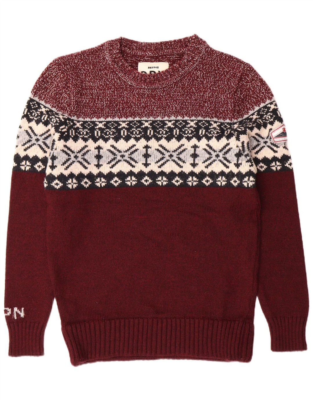 SUPERDRY Pulover pentru bărbați cu decolteu rotund XL Burgundy Fair Isle Classic