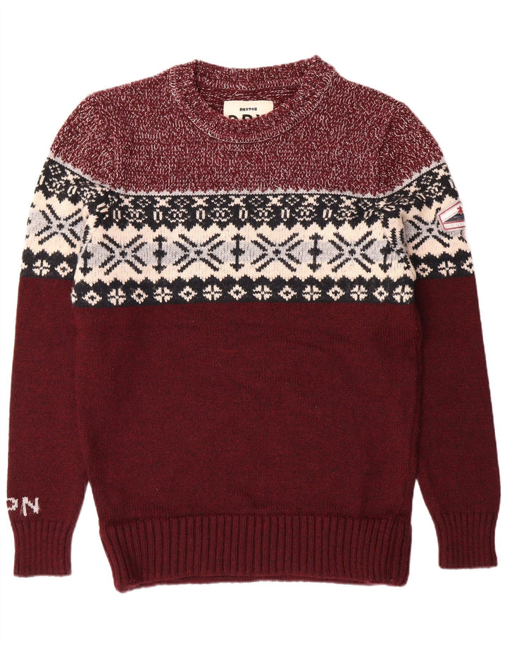 SUPERDRY Pulover pentru bărbați cu decolteu rotund XL Burgundy Fair Isle Classic