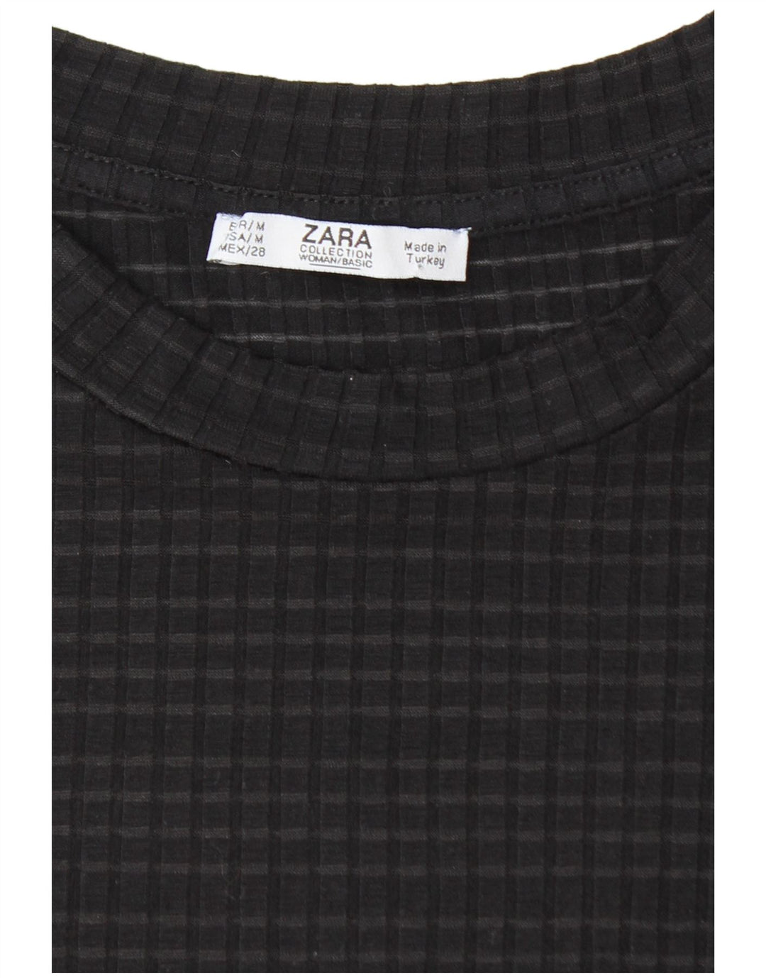 ZARA Womens Crop T-Shirt Top UK 12 Medium Black Check