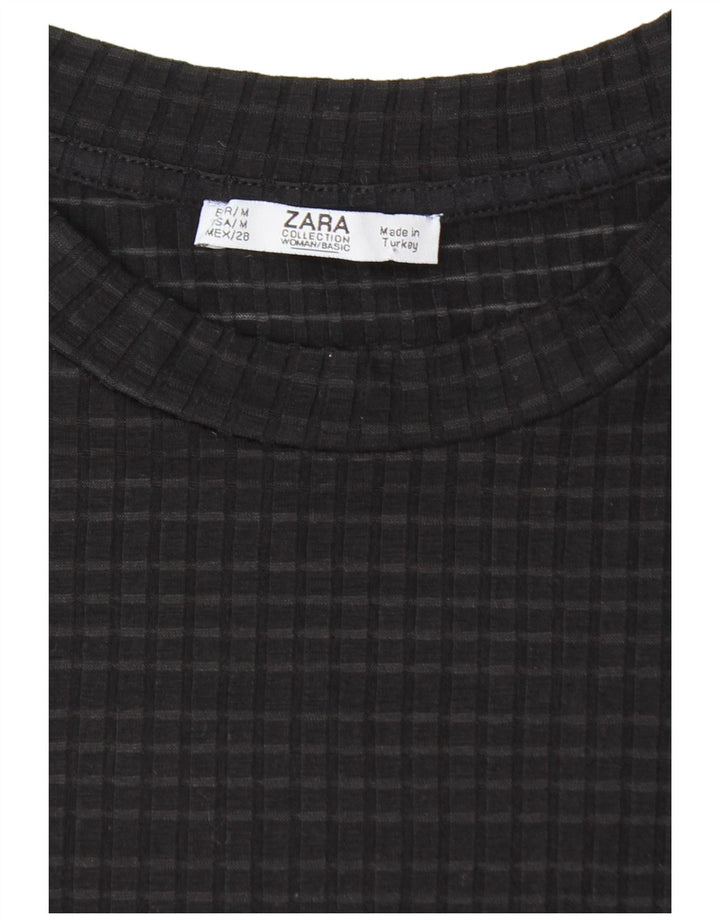 ZARA Womens Crop T-Shirt Top UK 12 Medium Black Check