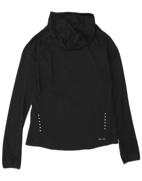 Top cu glugă Nike Dri Fit pentru femei cu mânecă lungă UK 10 Poliester negru mic