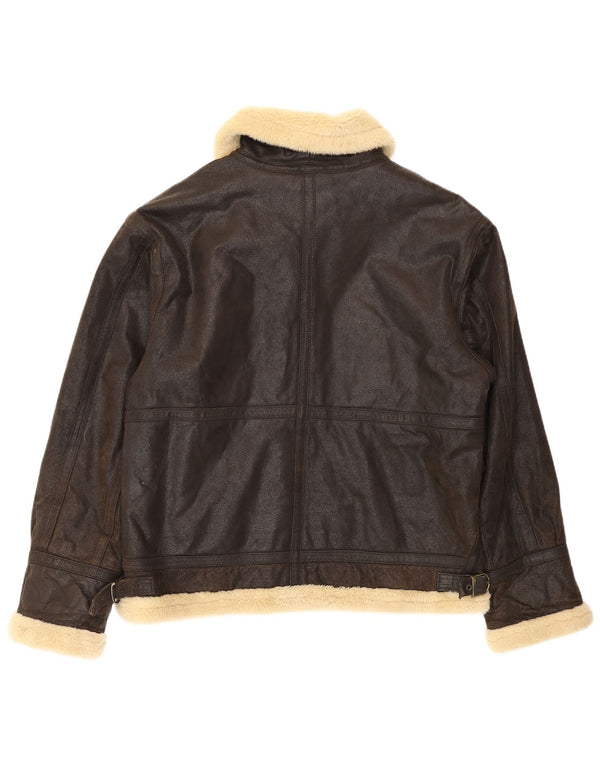 Jachetă din piele vintage pentru bărbați Sherpa UK 38, maro mediu, bloc de culoare