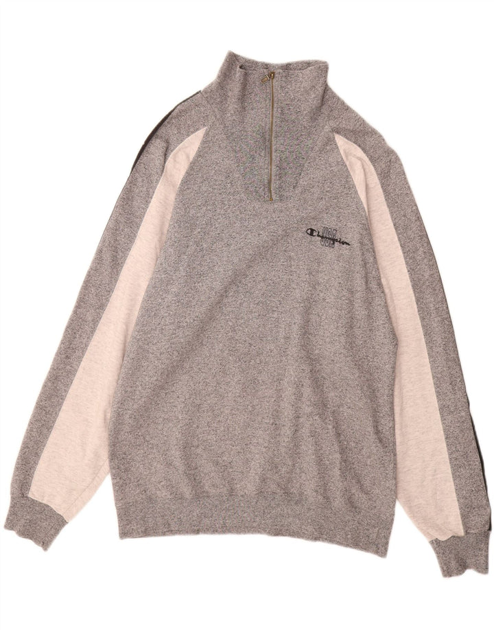 Pulover pentru bărbați CHAMPION, cu fermoar, cu gât, mare, gri Colorblock