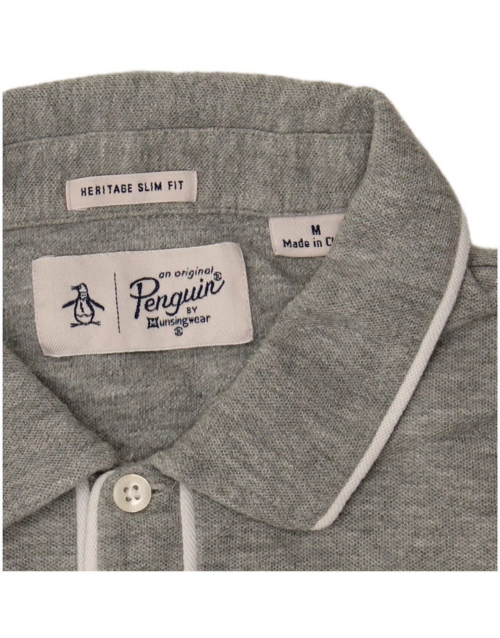 Tricou polo pentru bărbați Heritage Slim Fit Penguin, gri mediu cu dungi