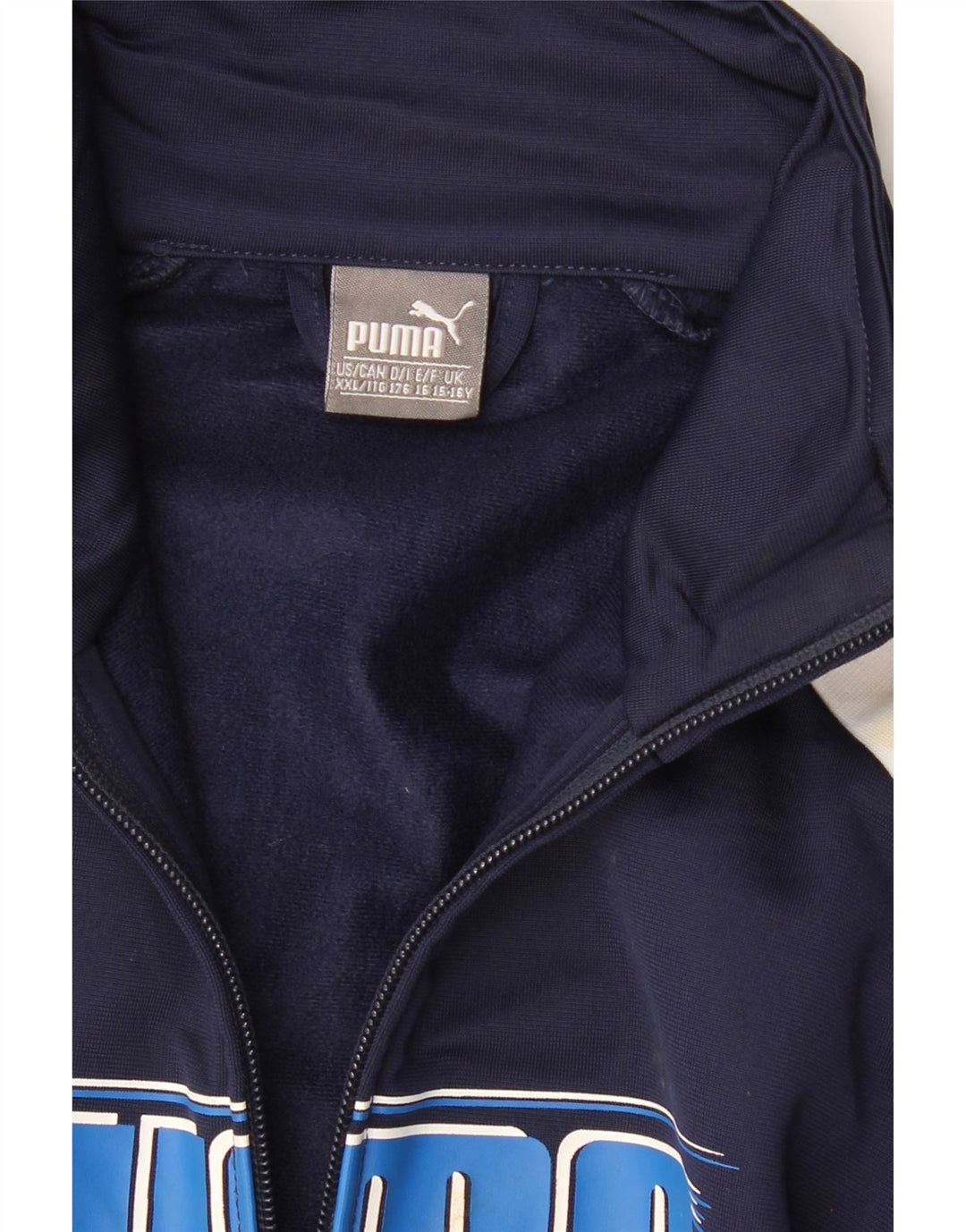 PUMA Boys Graphic Tracksuit Top Jacket 15-16 Years  Navy Blue Polyester Vintage Puma and Second-Hand Puma from Messina Hembry 