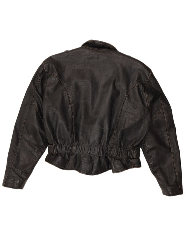 Jachetă de motociclist supradimensionată din piele vintage pentru femei UK 10 din piele maro mică