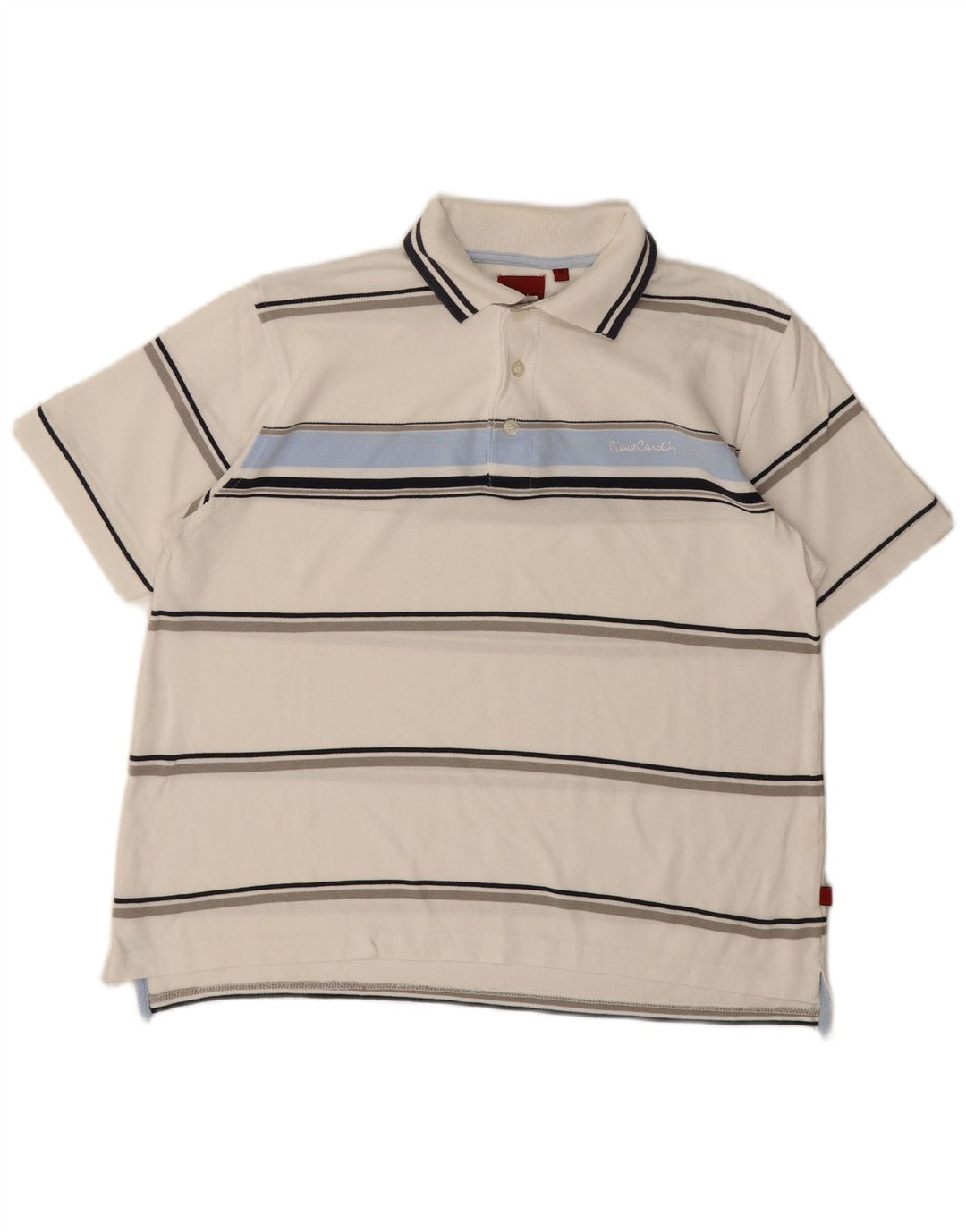 PIERRE CARDIN Mens Polo Shirt Medium White Striped Cotton