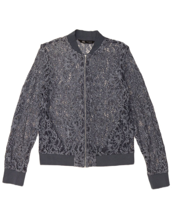 Top cardigan cu vedere prin cap pentru femei Zara UK 12 Medium Blue Floral