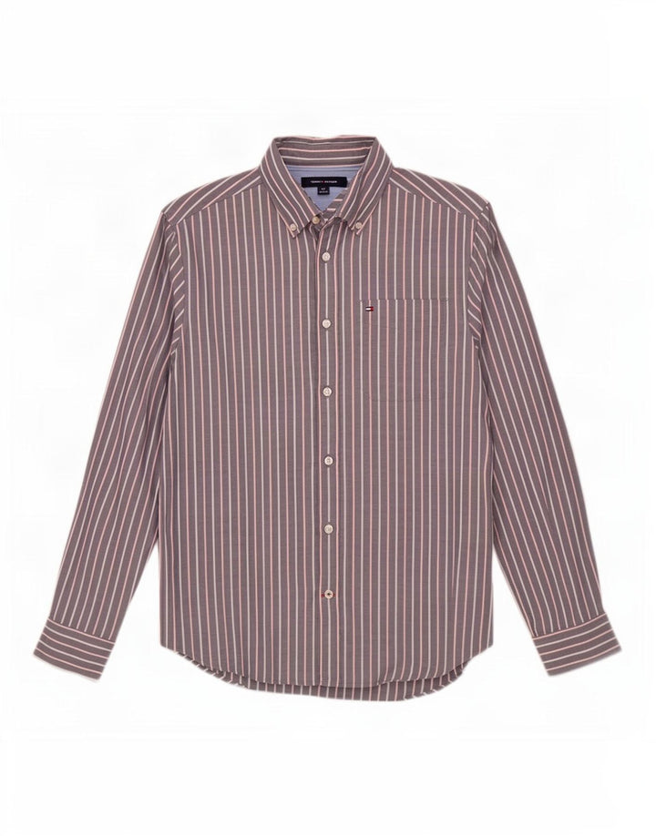 Cămașă pentru bărbați Tommy Hilfiger, bumbac cu dungi mici, gri