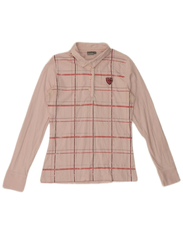 Tricou polo cu mânecă lungă pentru femei Diadora UK 12, bumbac cu carouri roz mediu