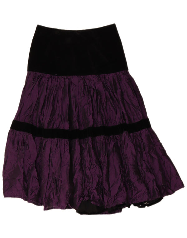 Fusta cu etaje vintage pentru femei IT 42 Medium W28 Violet Poliester color bloc