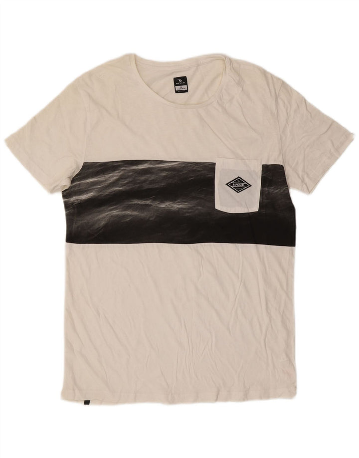 Tricou Rip Curl pentru bărbați, cu ajustare standard, top mediu alb, bumbac color bloc