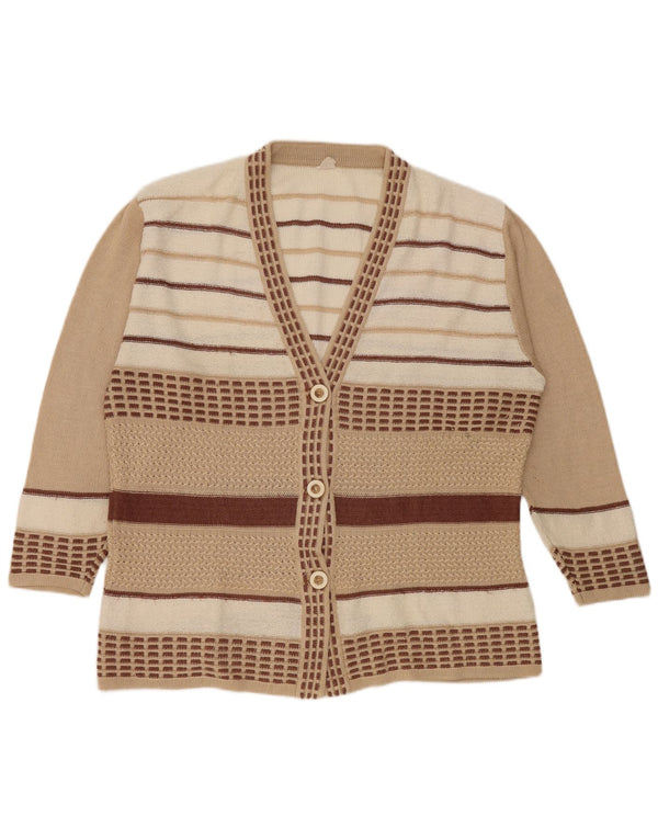 Cardigan vintage pentru femei cu mâneci 3/4, UK 18 XL, viscoză cu dungi bej