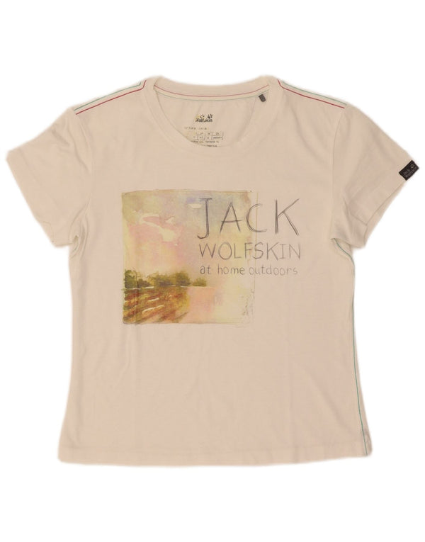Tricou cu grafic Jack Wolfskin pentru femei Top UK 6 XS Alb