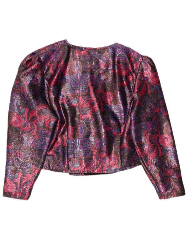 Jachetă vintage pentru femei crop cu 4 nasturi, UK 16, mare, multicoloră, florală
