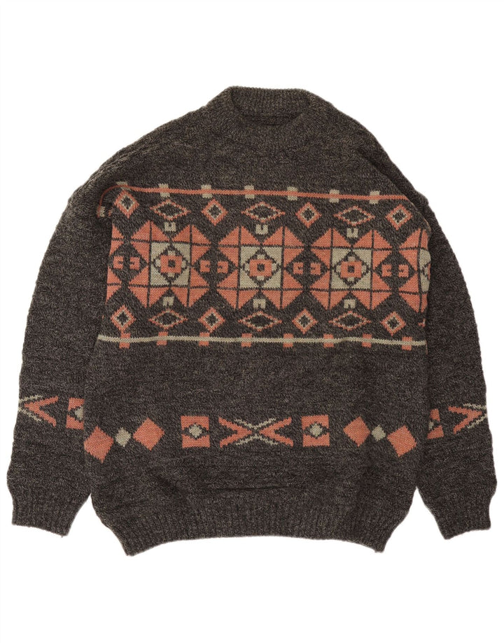Pulover vintage pentru bărbați cu gâtul turnat, mare, gri Fair Isle