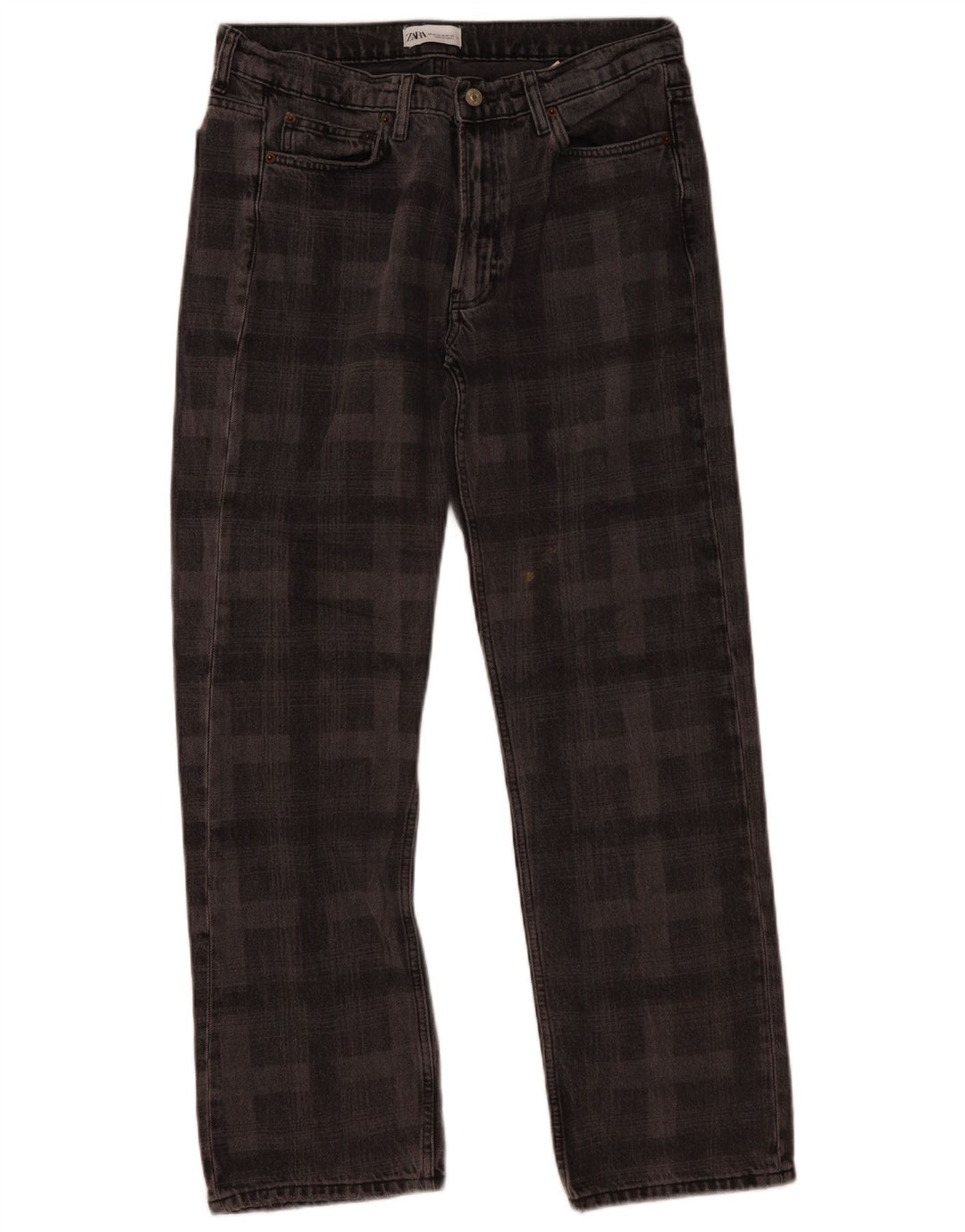 Blugi drepți pentru femei Zara EU 42 Large W32 L30 Grey Check Bumbac