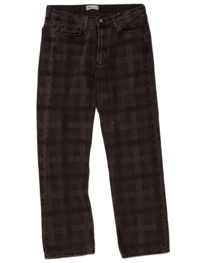 Blugi drepți pentru femei Zara EU 42 Large W32 L30 Grey Check Bumbac