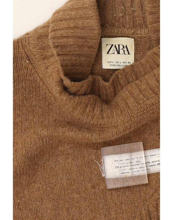 Pulover pentru bărbați Zara cu gât rulat, lână mare, bej
