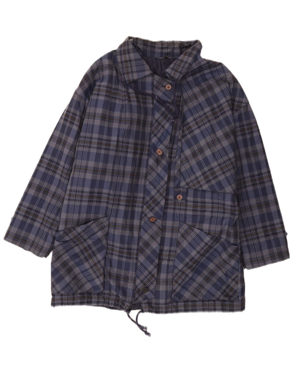 Jachetă vintage pentru femei UK 20 2XL, bumbac cu carouri bleumarin